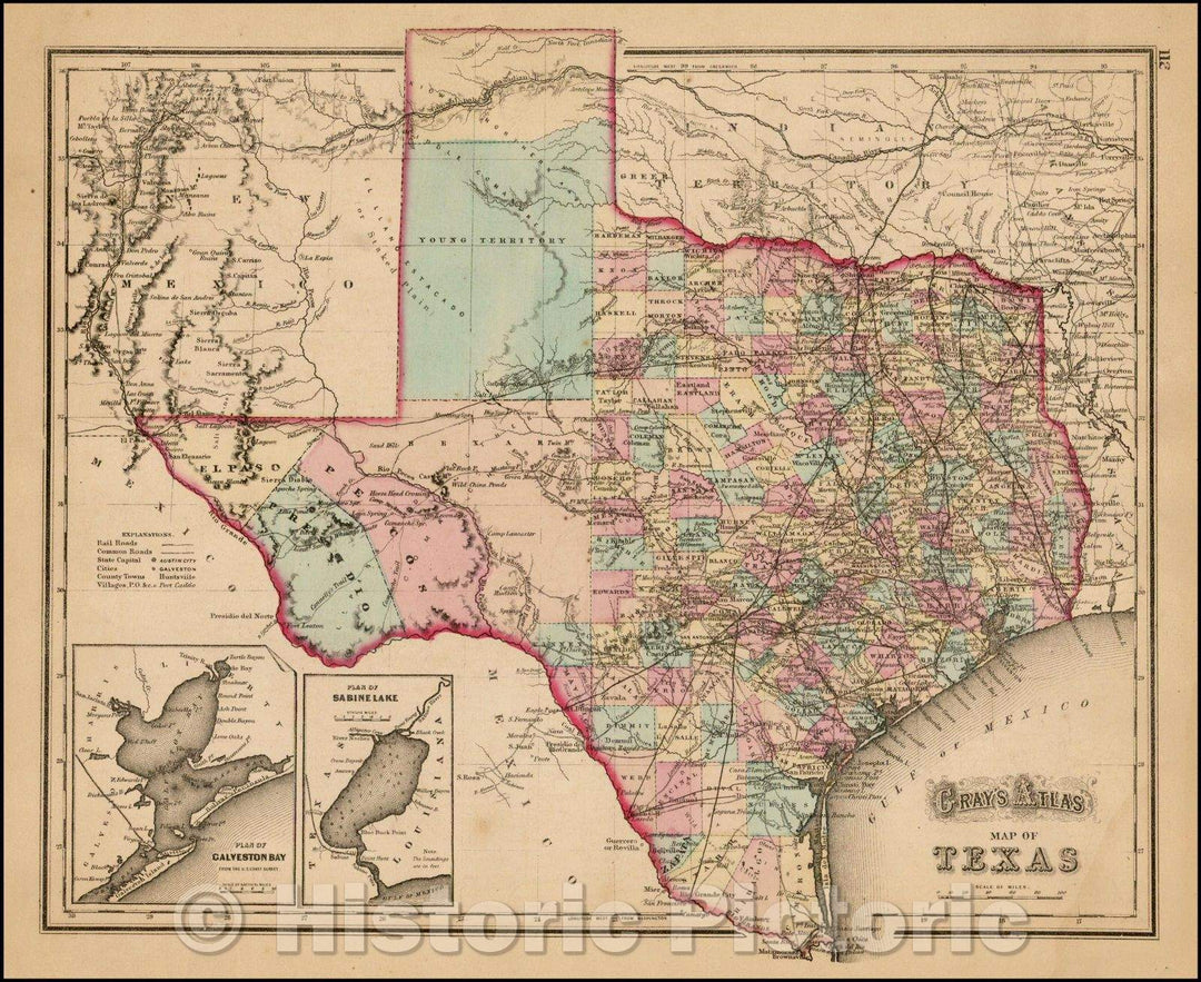 Historic Map - Gray's Atlas Map of Texas, 1873, O.W. Gray - Vintage Wall Art