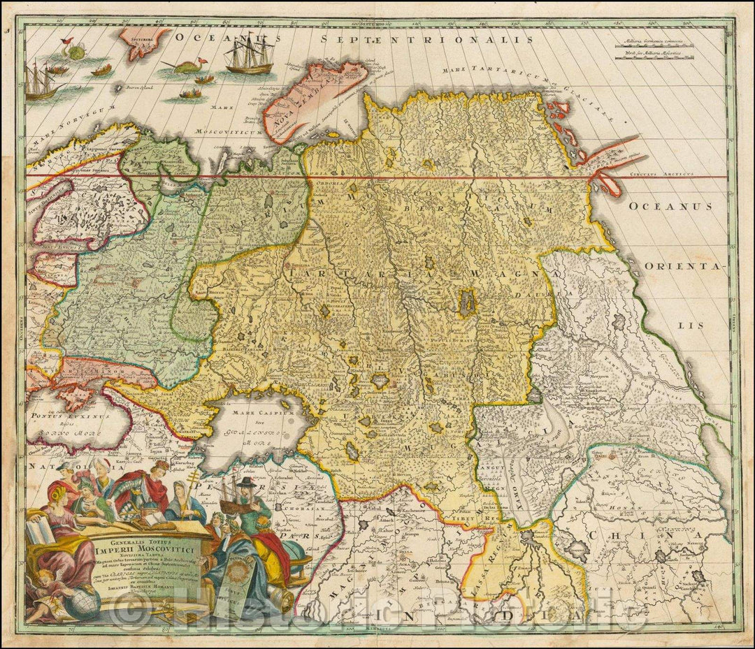 Historic Map - Generalis Totius Imperii Moscovitici Novissima Tabula/Map of Russia and Central Asia, Northeast Passage, 1728, Johann Baptist Homann - Vintage Wall Art