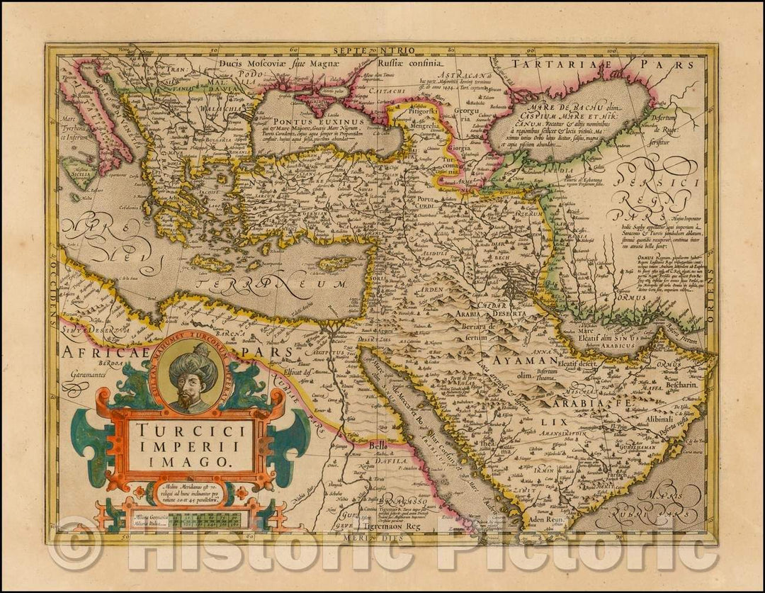 Historic Map - Turcici Imperii Imago shows Cyprus, 1610, Jodocus Hondius v1