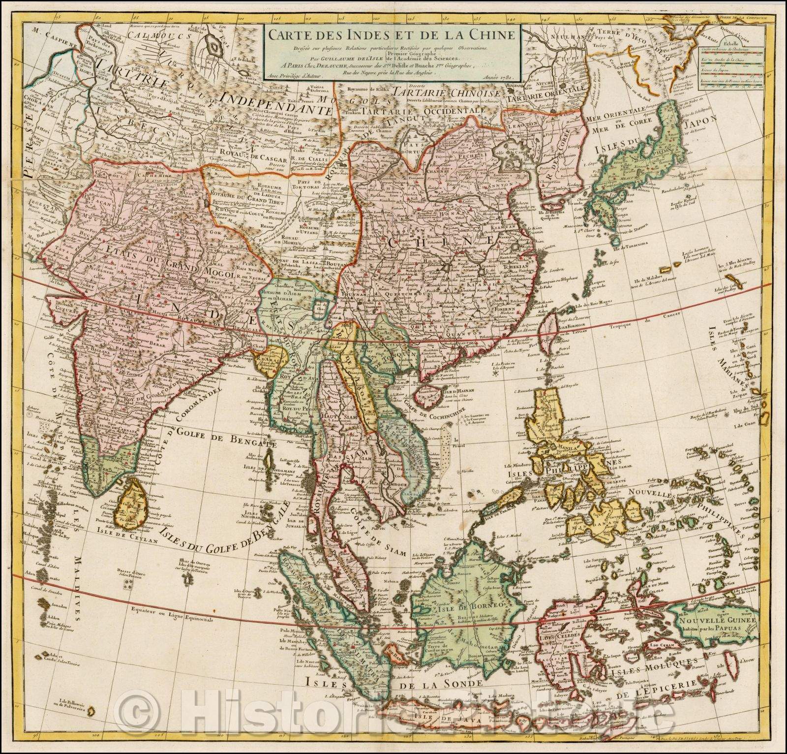 Historic Map - Carte Des Indes et de la Chine Dressee sur plusieurs Relations particulier :: India and China raised on several Relations Particular Rectifees, 1781 - Vintage Wall Art