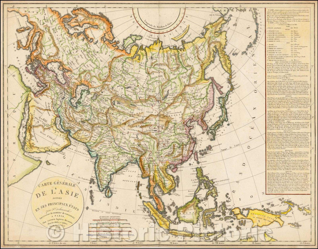 Historic Map - Carte Generale de L'Asie Divisee en ses Principaux Etats/Map of Asia, published by Felix Delamarche, 1823, Felix Delamarche - Vintage Wall Art