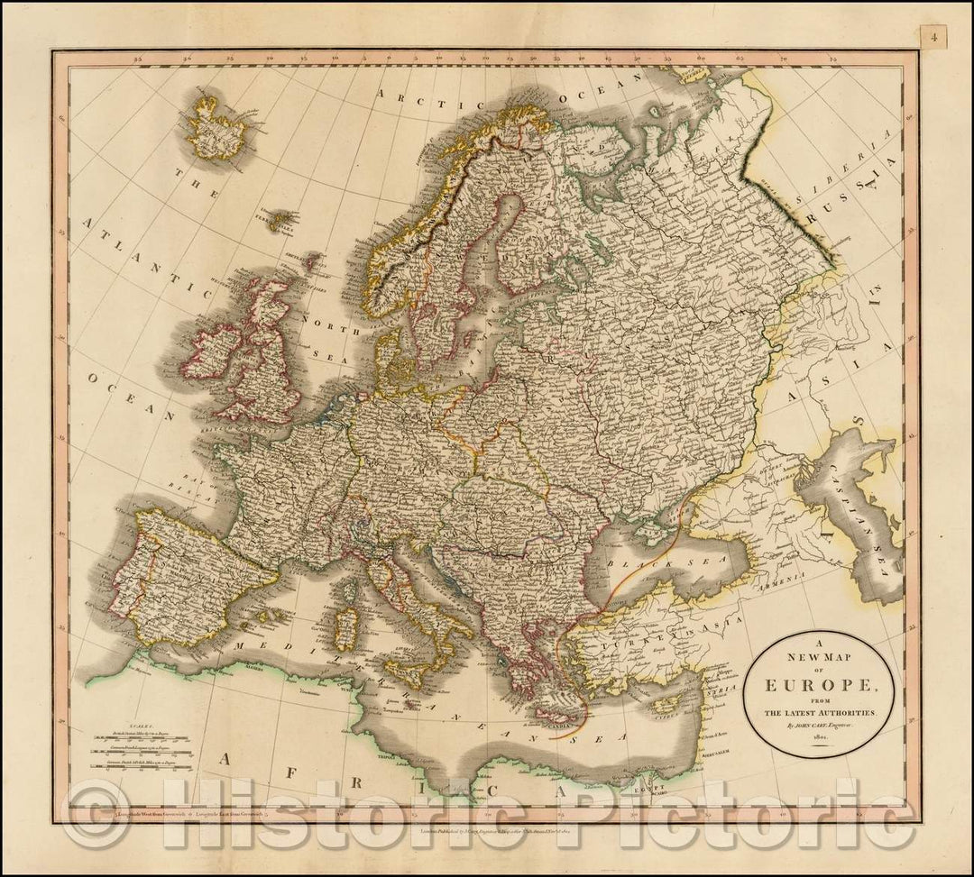 Historic Map - Europe, from the Latest Authorities, 1804, John Cary - Vintage Wall Art