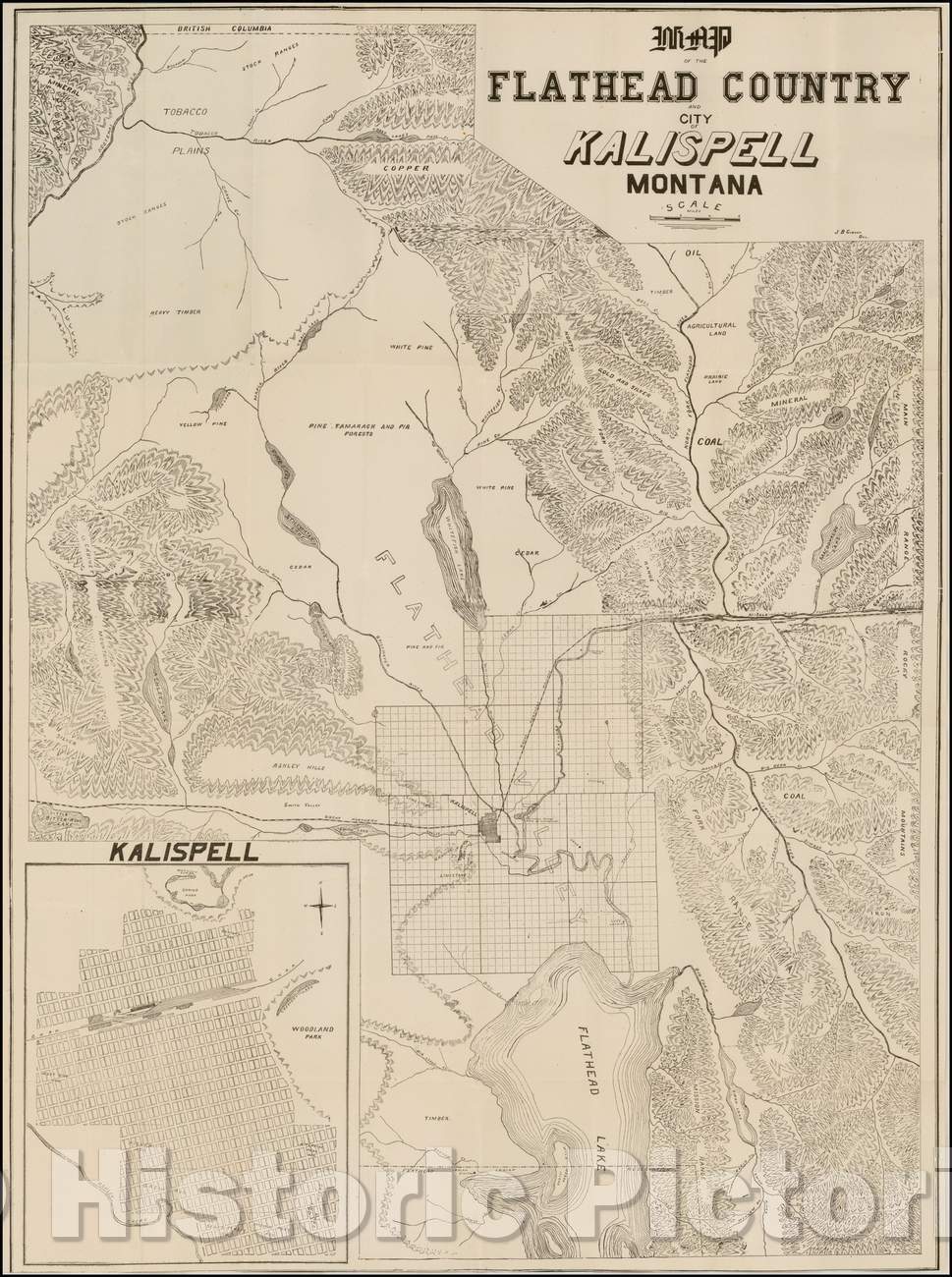 Historic Map - Map of the Flathead Country and City of Kalispell Montana, - Vintage Wall Art