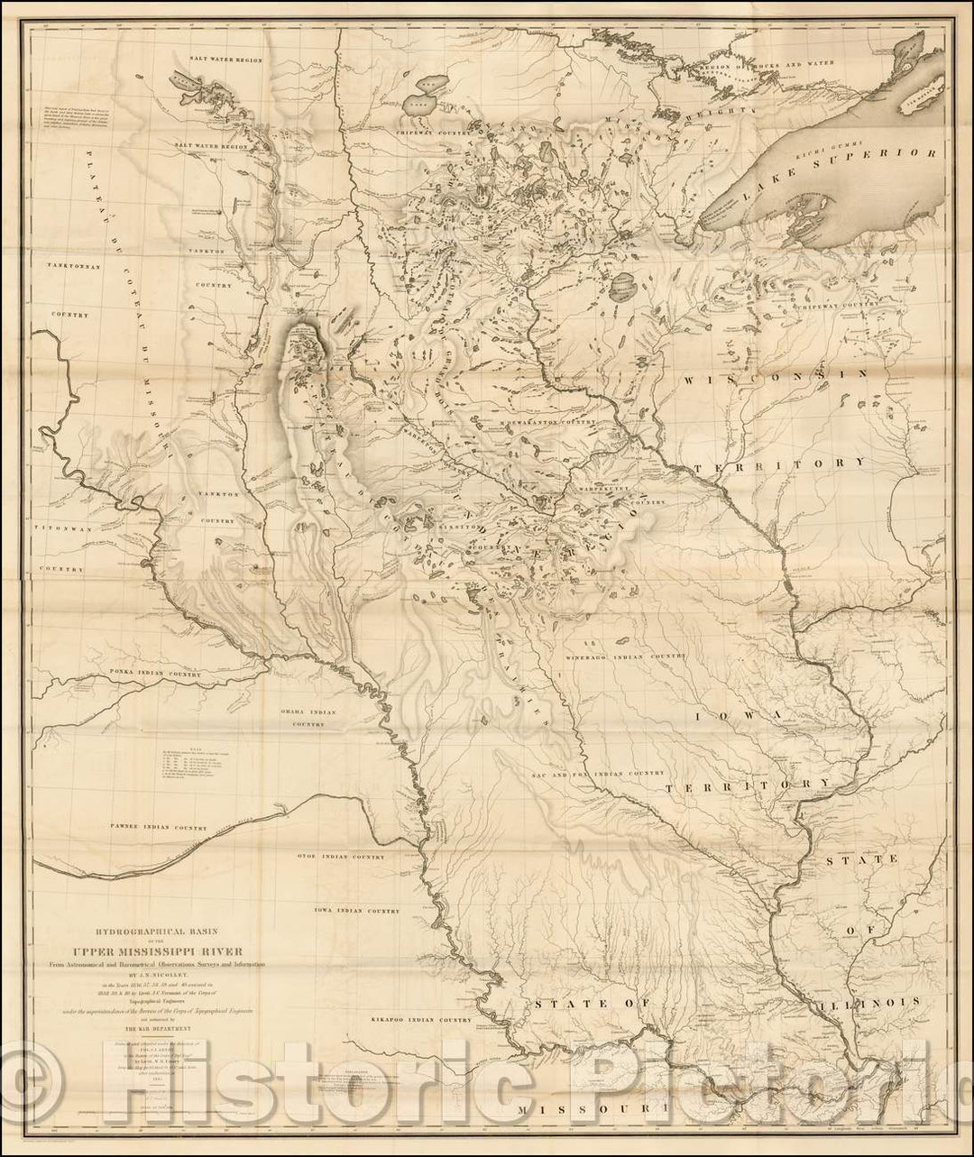 Historic Map - Hydrographical Basin of the Upper Mississippi River from Astronomical and Barometrical Observations Surveys and Information, 1845 v2