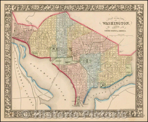 Historic Map - Plan of the City of Washington. The Capitol of the United States of America, 1862, Samuel Augustus Mitchell Jr. v3