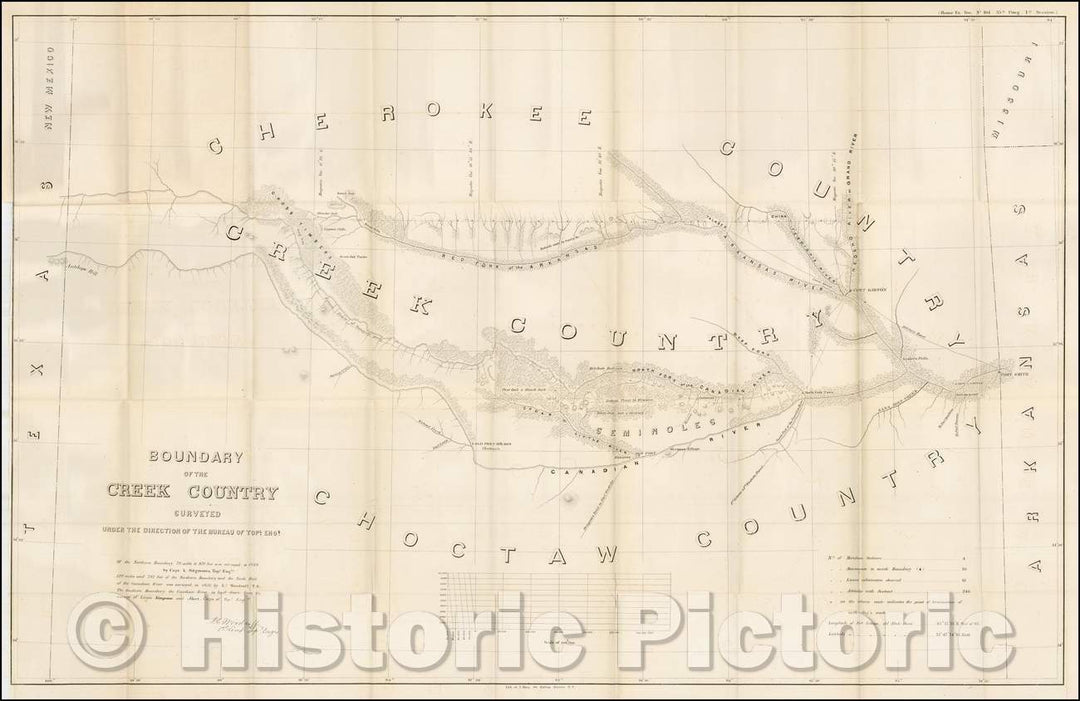 Historic Map - Boundary of the Creek Country Surveyed, 1858, United States War Dept. - Vintage Wall Art