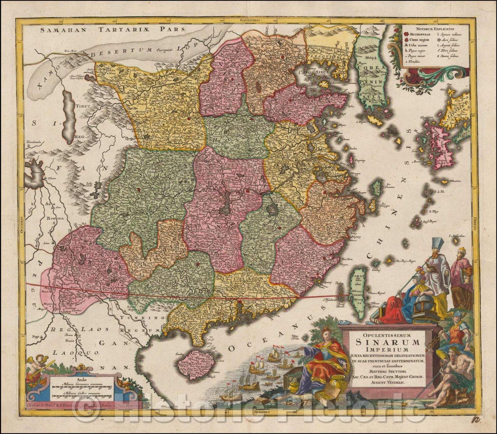 Historic Map - Opulentissimum Sinarum Imperium Juxta Recentissimam Delineationem/Map of China, colored by provinces, 1740, Matthaus Seutter - Vintage Wall Art