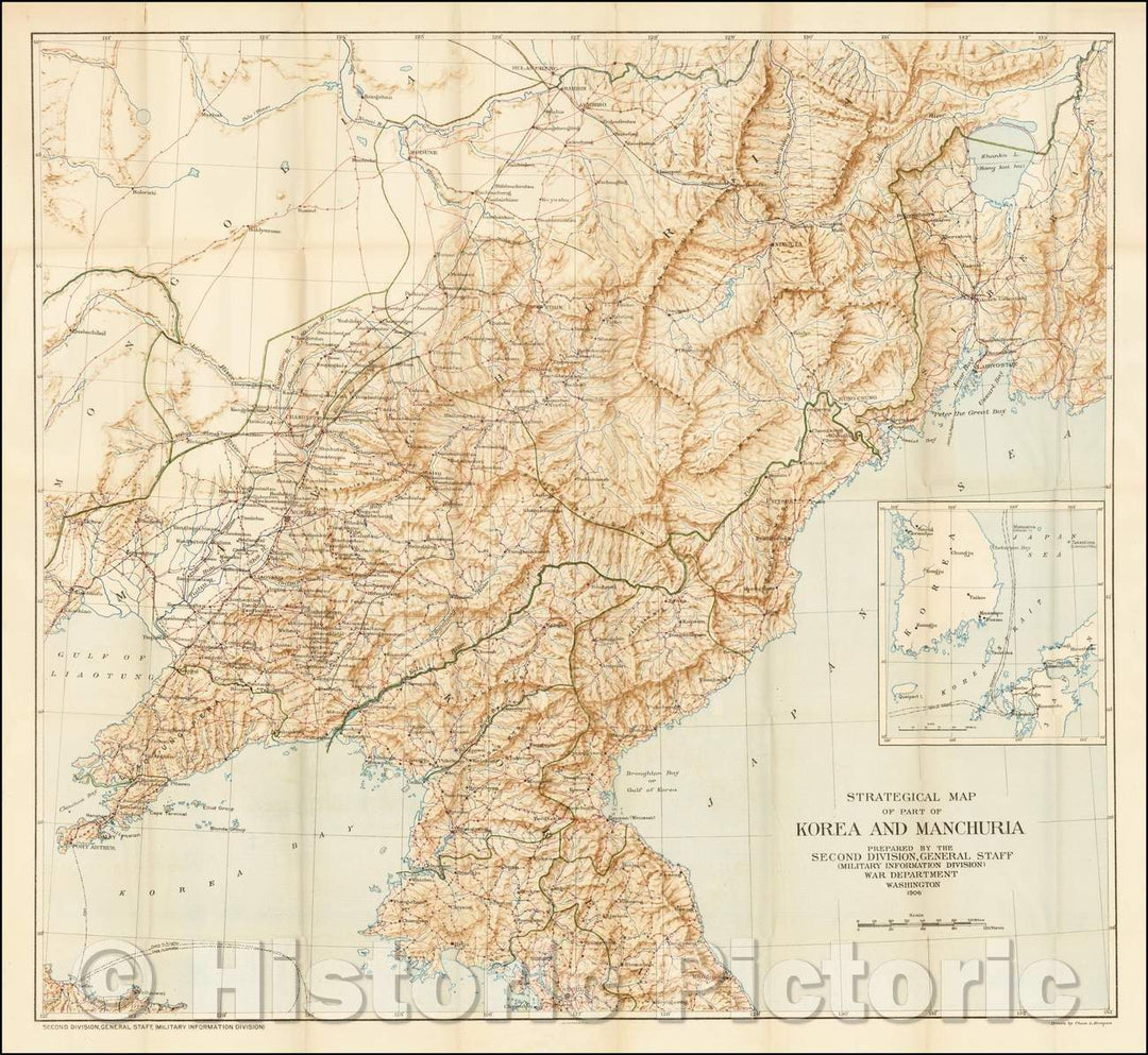 Historic Map - Strategical Map of Part of Korea and Manchuria, 1906, United States War Dept. - Vintage Wall Art