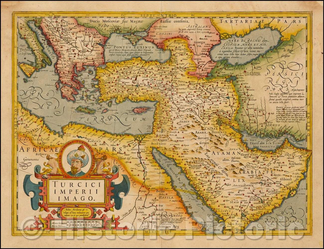 Historic Map - Turcici Imperii Imago shows Cyprus, 1610, Jodocus Hondius v2