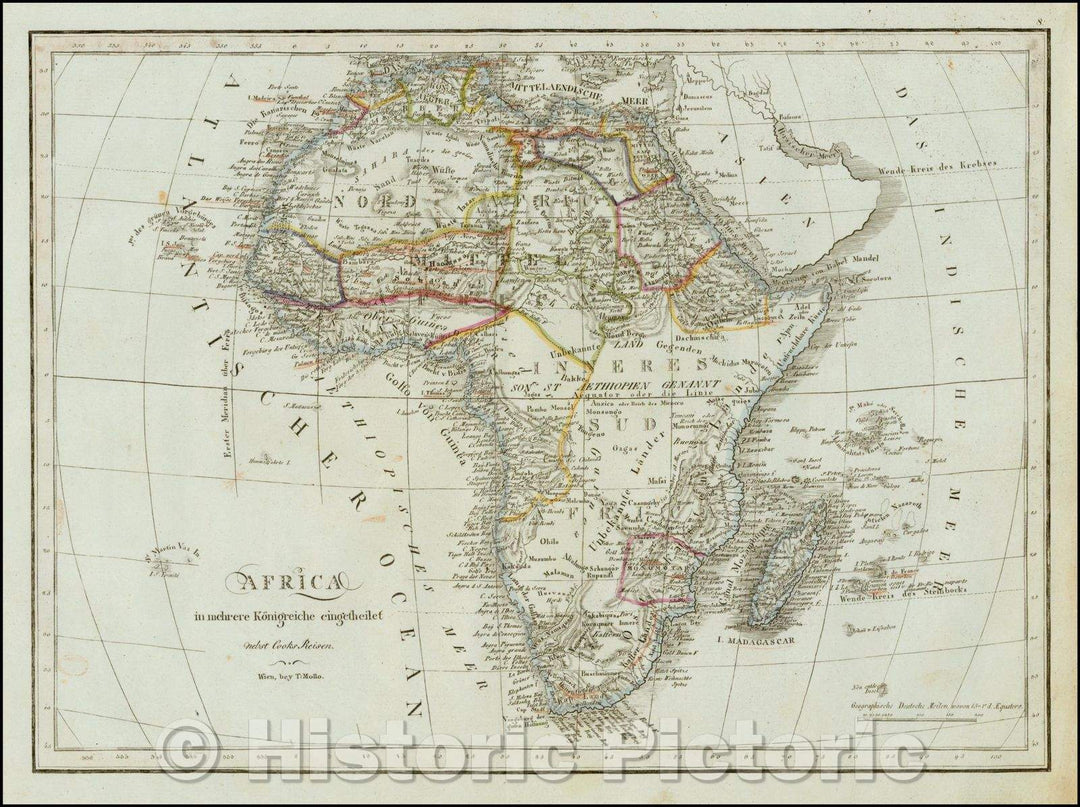 Historic Map - Africa in mehrere K?nigreiche eingeteilte/Map of Africa, hand colored by Regions, 1800, Tranquillo Mollo - Vintage Wall Art