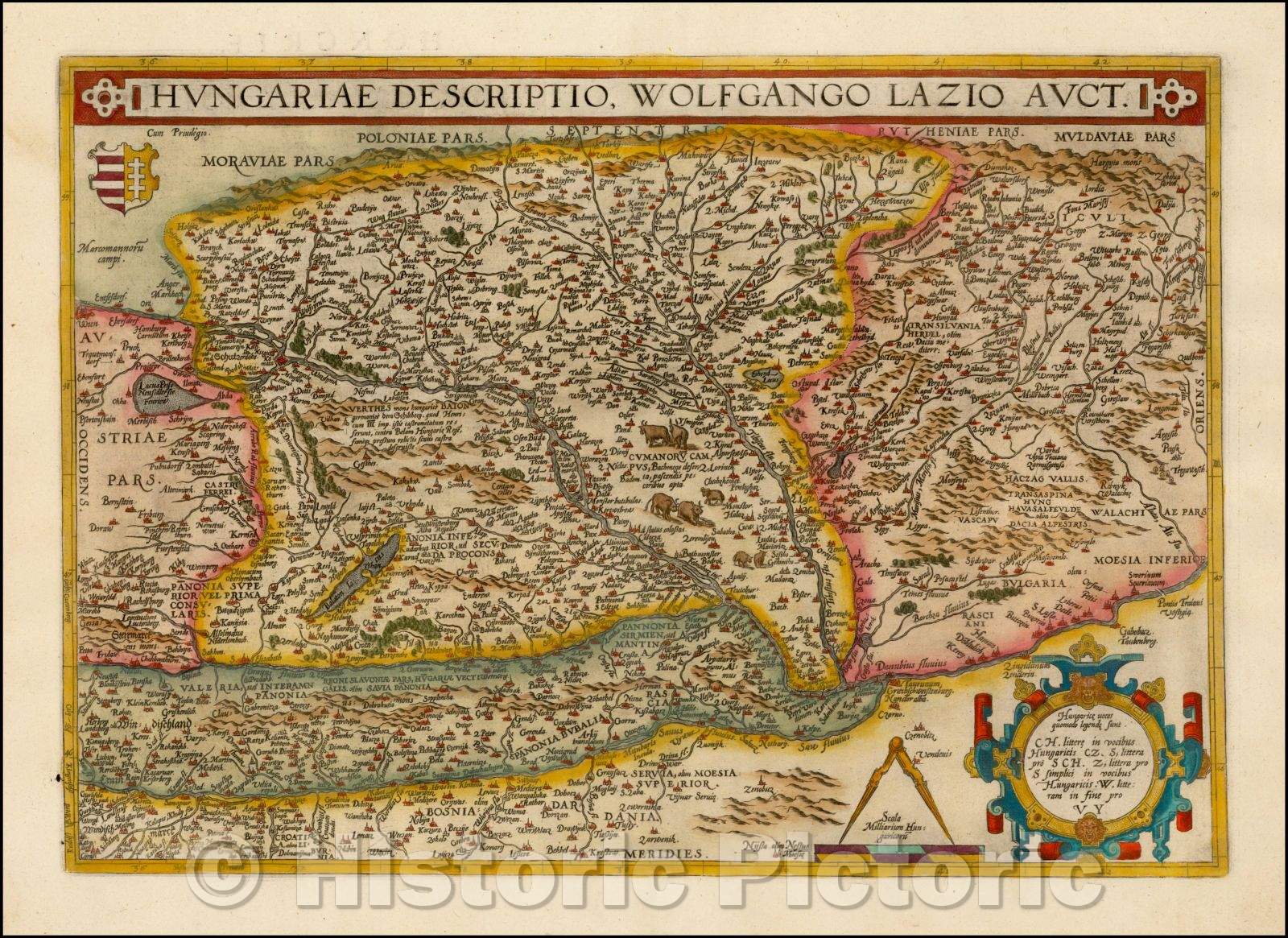 Historic Map - Hungariae Descriptio, Wolfgango Lazio Auct. / Ortelius' Map of Hungary and surrounding Regions, 1574, Abraham Ortelius - Vintage Wall Art