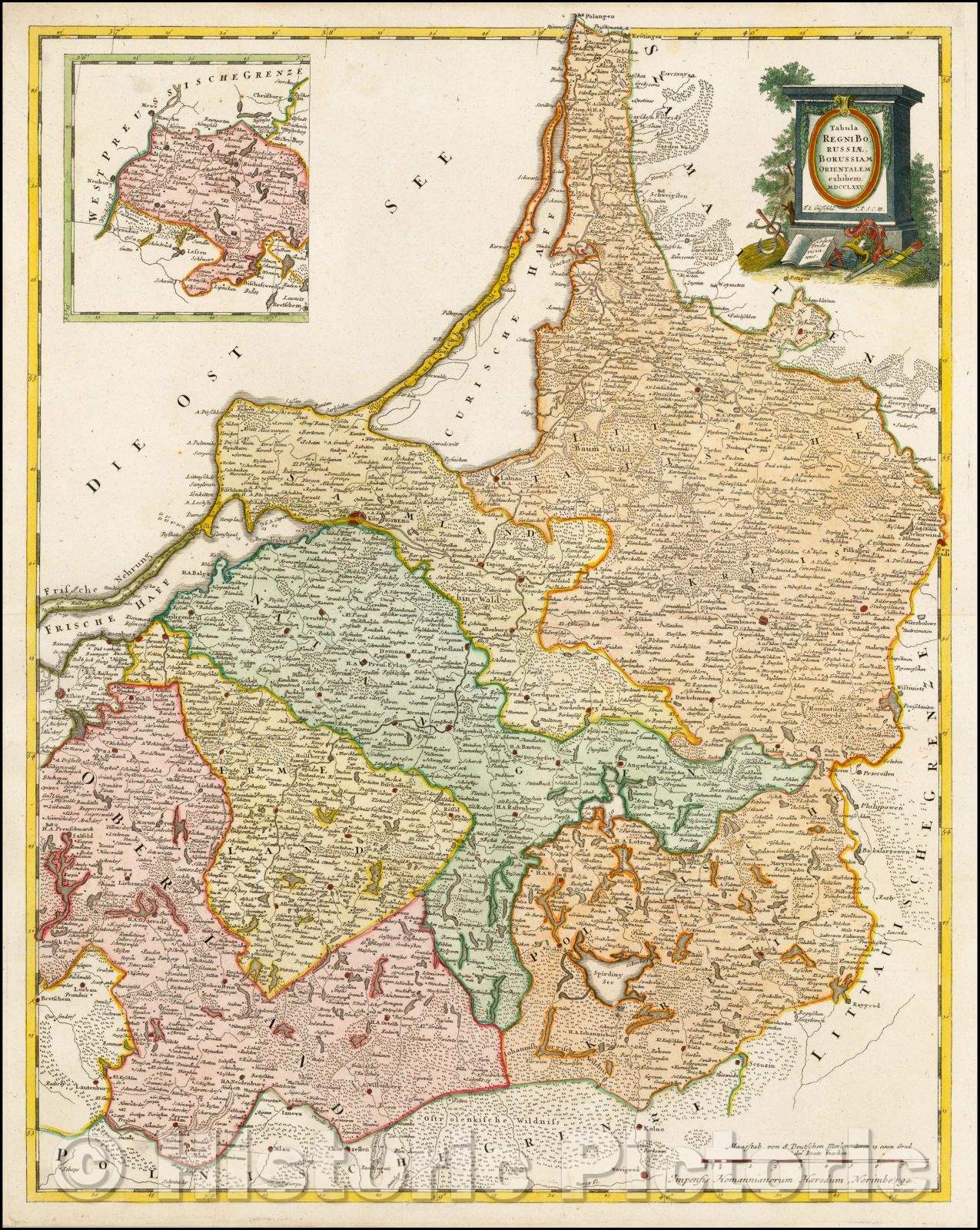 Historic Map - Tabula Regni Borussiae Borussiam Orientalem exhibens MDCCLXXV [and] Borussiae/Map of Poland, Lithuania, Kalingrad, Pomerania etc, 1775 - Vintage Wall Art