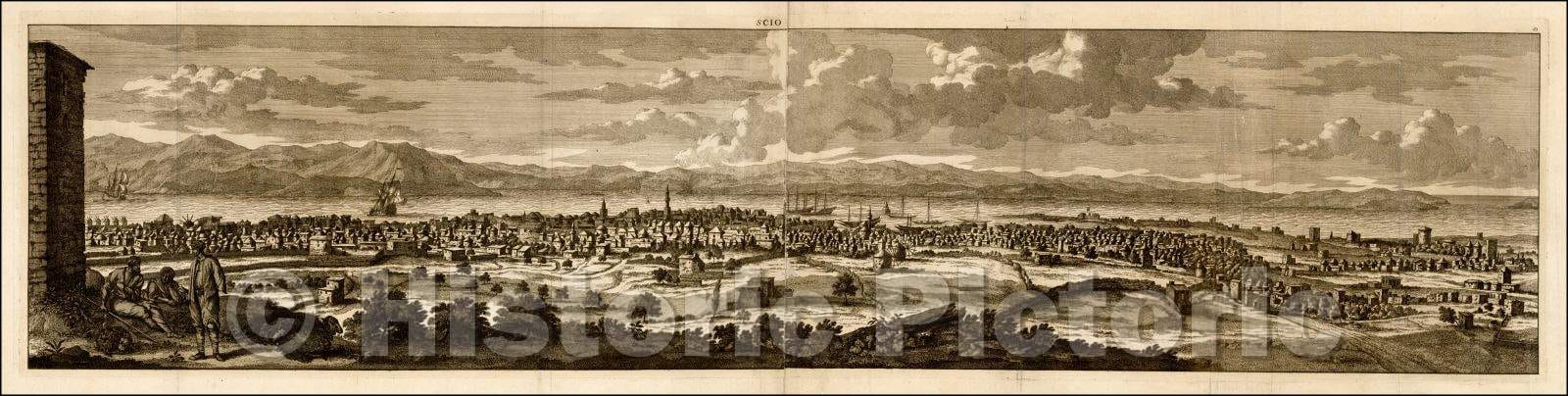 Historic Map - [Chios, Greece] Scio/View of Chiosl from De Bruyn's Reizen van Cornelis de Bruyn, 1698, Cornelis De Bruyn - Vintage Wall Art