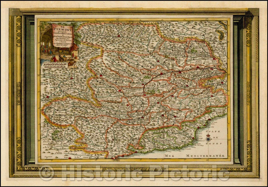 Historic Map - Le Piemonte Suivant les Nouvelles Observations/Vander Aa's Map of the Piemonte Region of Italy and France, 1700, Pieter van der Aa - Vintage Wall Art