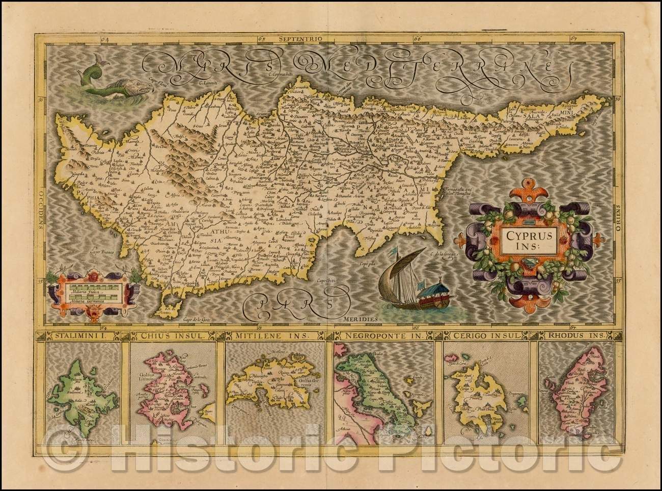 Historic Map - Cyprus Ins, 1615, Gerard Mercator - Vintage Wall Art