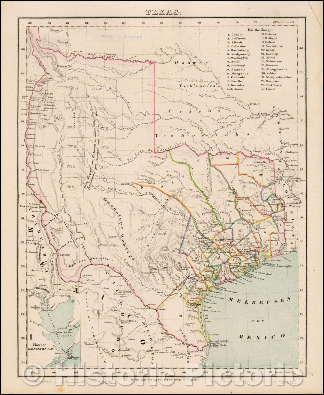 Historic Map - Texas, 1844, Carl Flemming v5