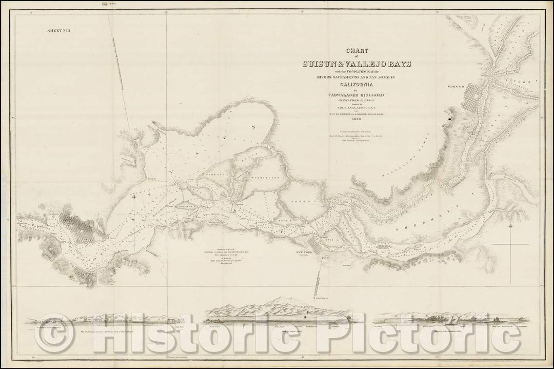 Historic Map - Chart of Suisun & Vallejo Bays with the Confluence of the Rivers Sacramento and San Joaquin California, 1850, Cadwalader Ringgold v1