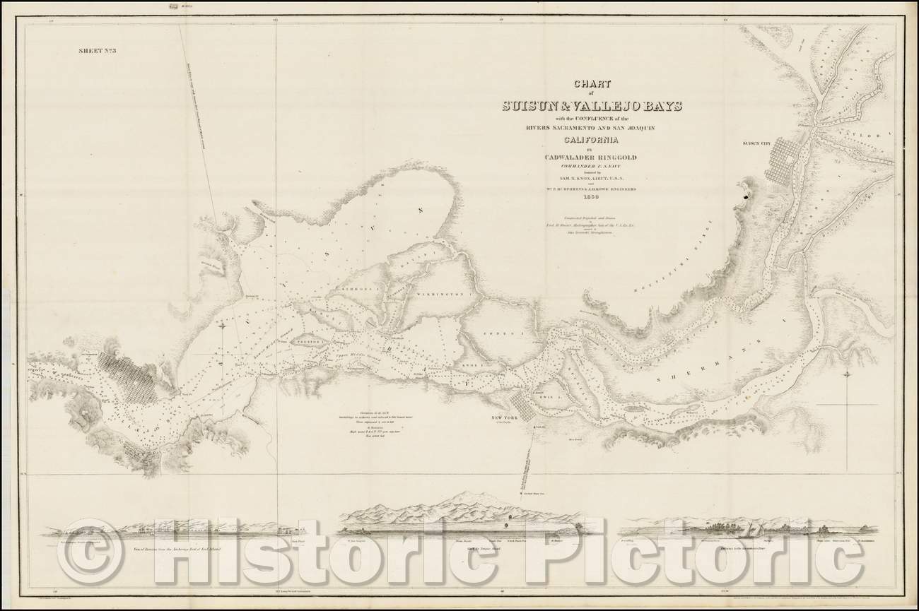 Historic Map - Chart of Suisun & Vallejo Bays with the Confluence of the Rivers Sacramento and San Joaquin California, 1850, Cadwalader Ringgold v1