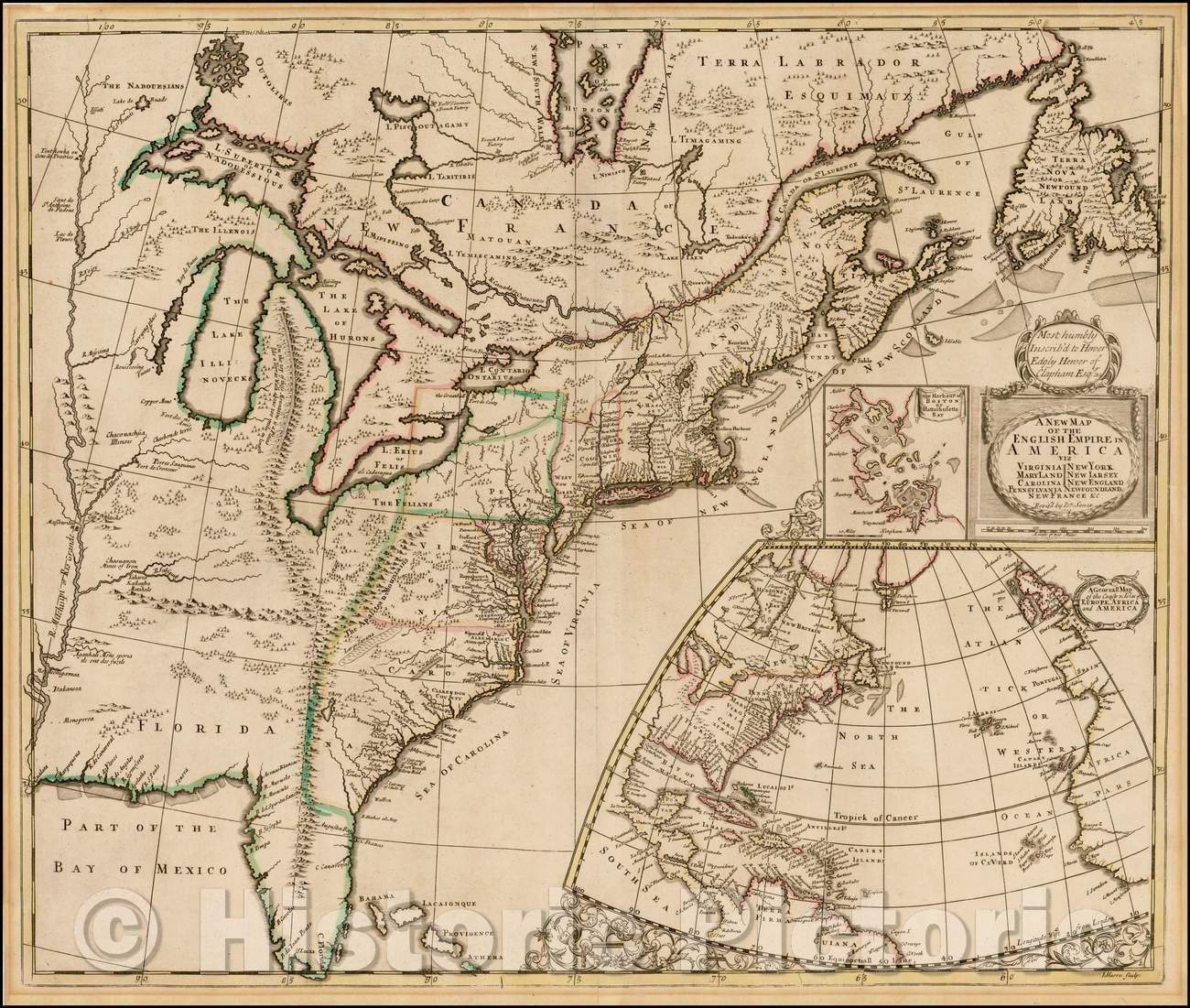 Historic Map - The English Empire in America viz Virginia New York MaryLand New Jarsey Carolina, New England Pennsylvania Newfoundland New France &c, 1719 v2