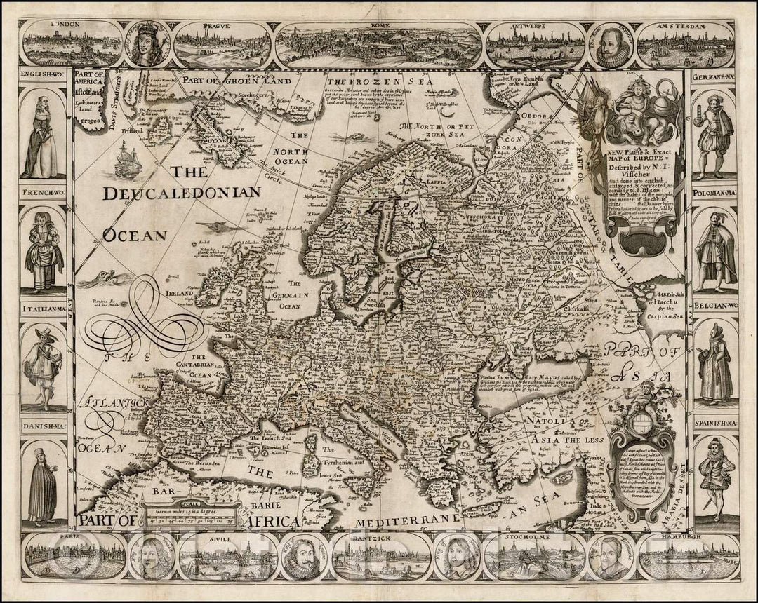 Historic Map - A New, Plaine & Exact Map of Europe, Described, 1658, Robert Walton - Vintage Wall Art