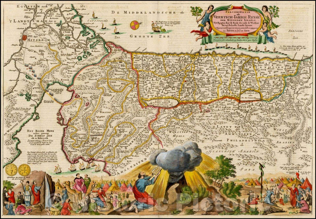 Historic Map - Veertich-iariage Reyse Der Kinderen Israels uyt uyt Egipten, door de Roode-Zee ? Moses' journey from Egypt to Canaan, 1690 v2