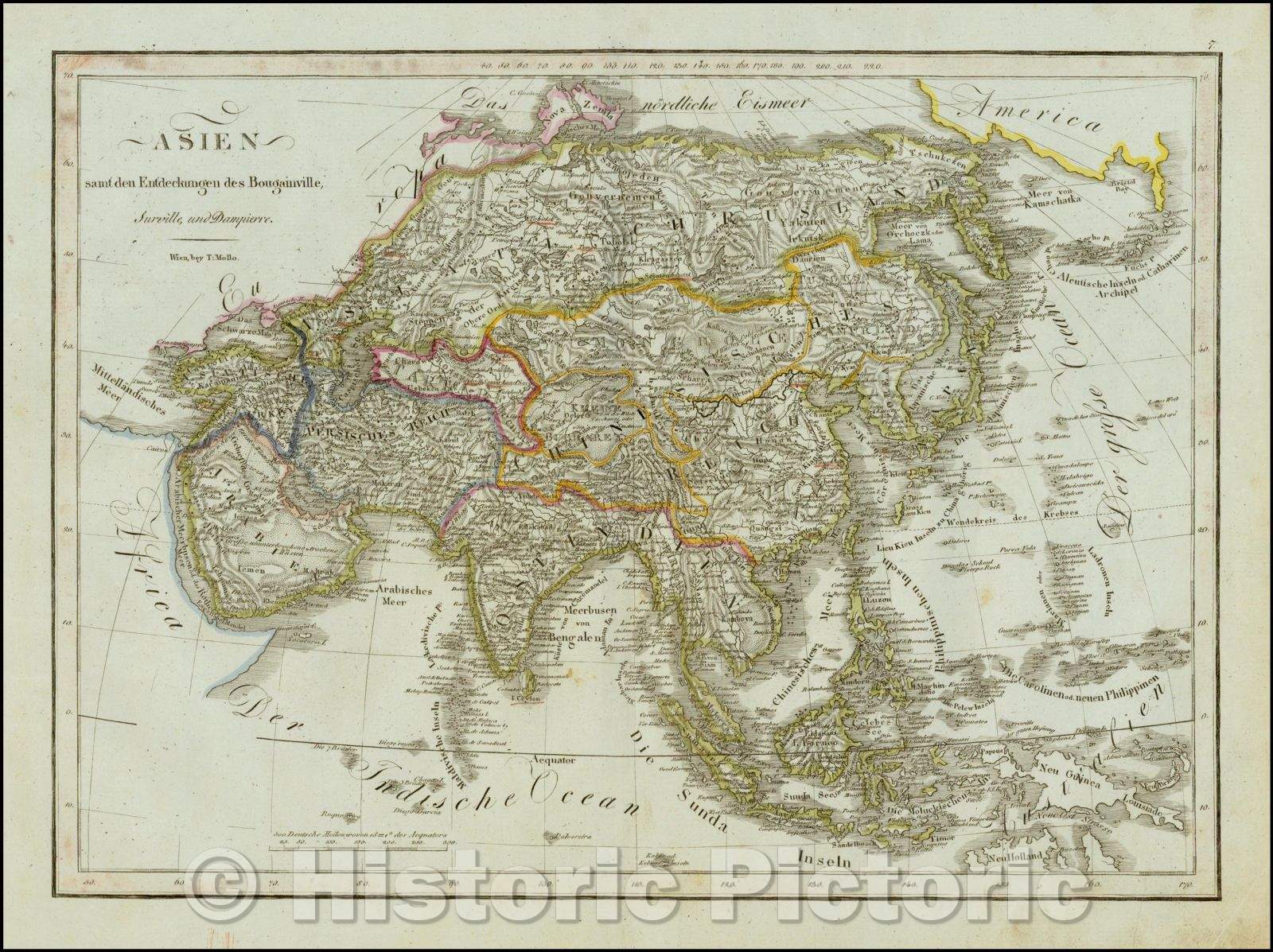 Historic Map - Asien samt den Entdeckungen des Bouganville, Durville, und Dampierre. / Map of Asia published in Vienna by Tranquillo Mollo, 1800 - Vintage Wall Art