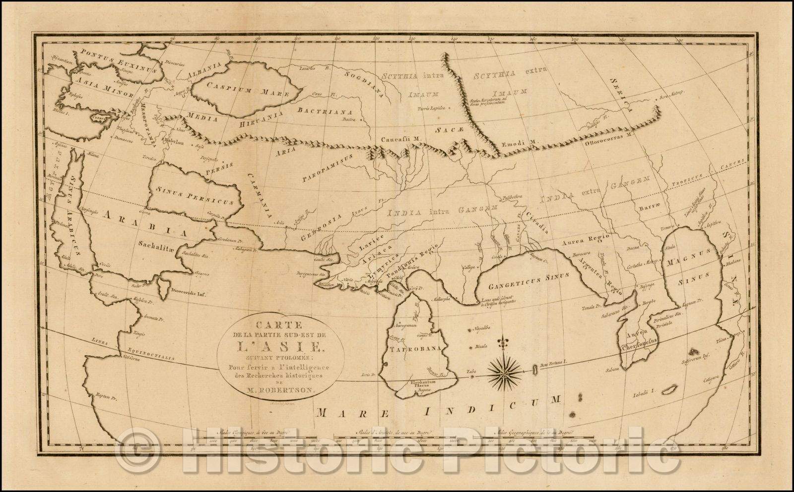 Historic Map - Carte de La Partie Sud-Est De L'Asie Suivant Ptolomee/Map of the Indian Ocean, based upon Claudius Ptolemy, 1792, William Robertson - Vintage Wall Art