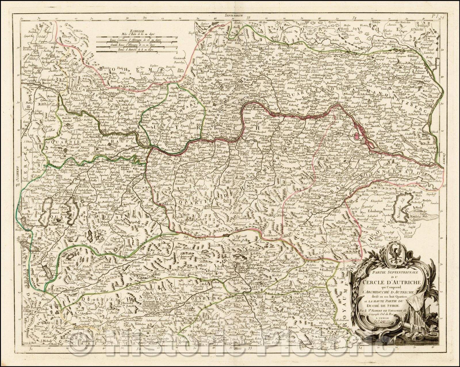 Historic Map - Partie Septentrionale Du Cercle D'Autriche, qui comprend L'Archiduche :: Northern part of Austria, published in Venice by Paolo Santini, 1777 - Vintage Wall Art