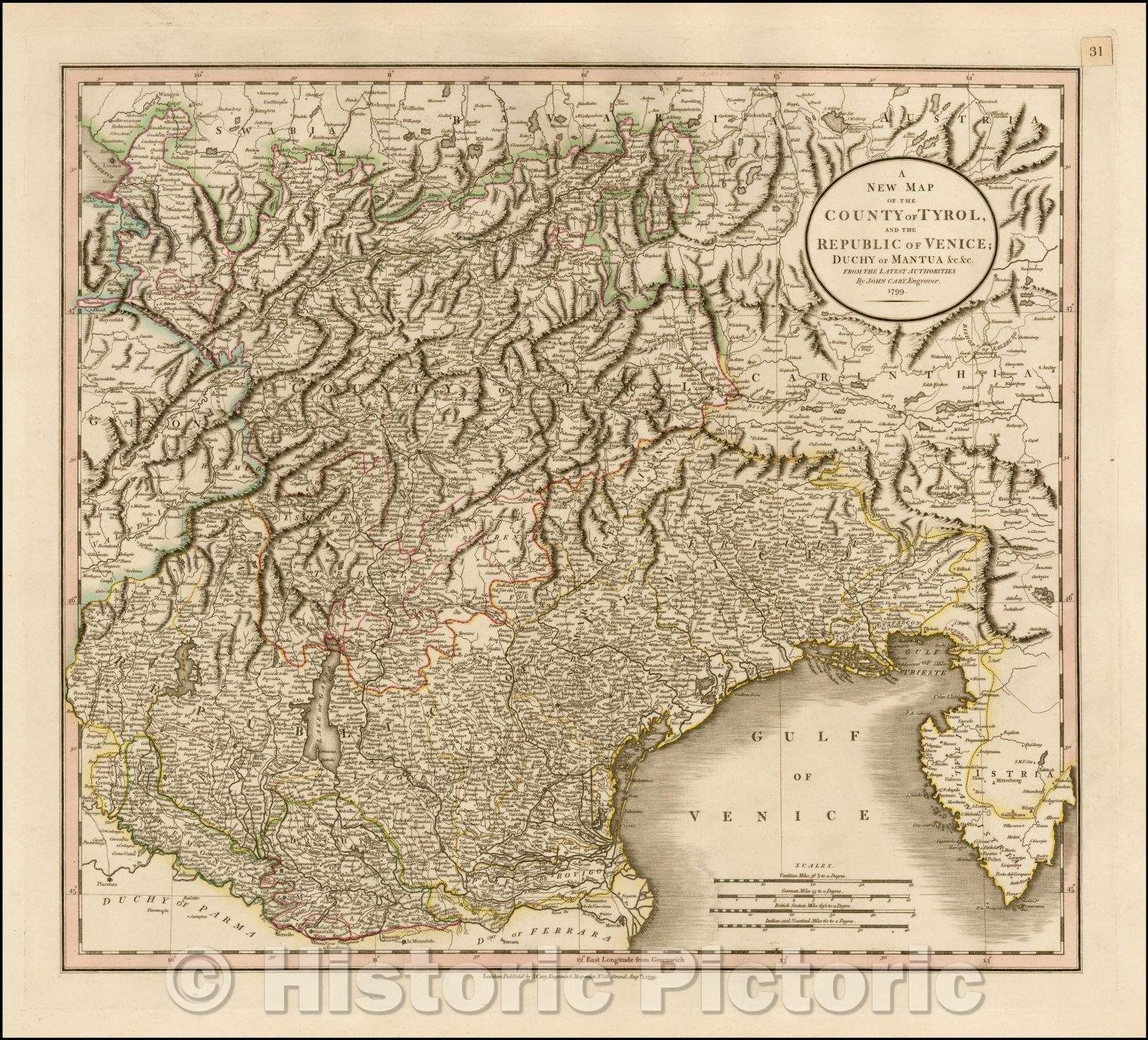 Historic Map - A New Map of the County of Tyrol, And the Republic of Venice; Duchy of Mantua, 1799, John Cary v1