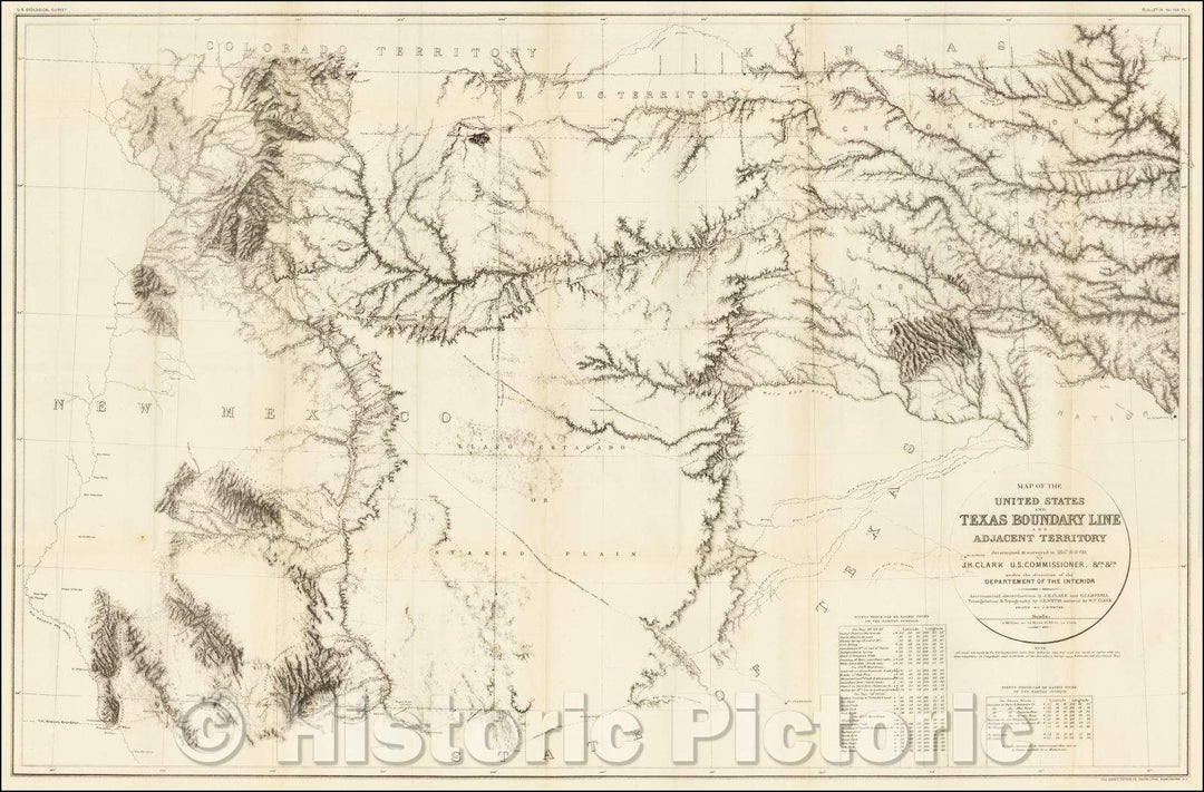 Historic Map - Map of the United States and Texas Boundary Line and Adjacent Territory determined & surveyed in 1857-8-9-60, 1902, United States GPO - Vintage Wall Art