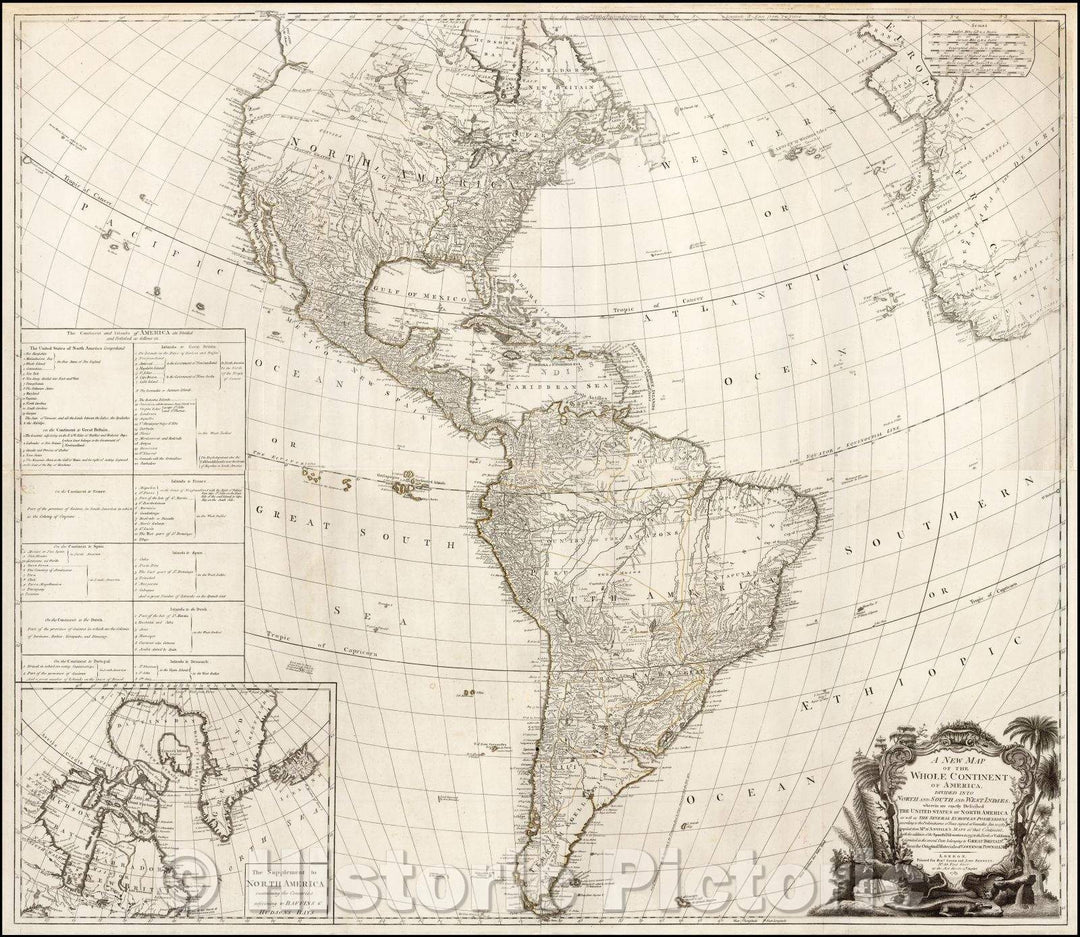 Historic Map - The Whole Continent of America. Divided Into North and South and West Indies, wherein are exactly Described The United States, 1783, Robert Sayer - Vintage Wall Art