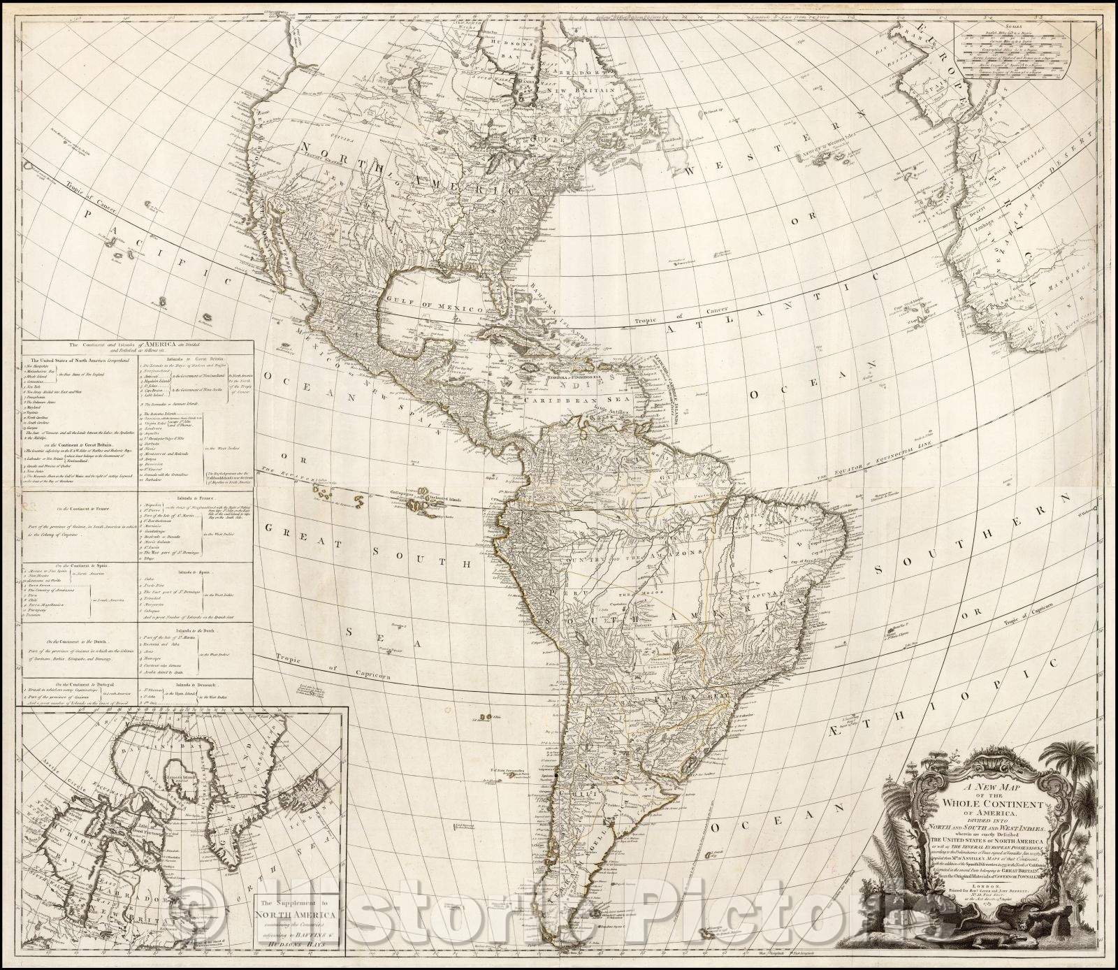 Historic Map - The Whole Continent of America. Divided Into North and South and West Indies, wherein are exactly Described The United States, 1783, Robert Sayer - Vintage Wall Art