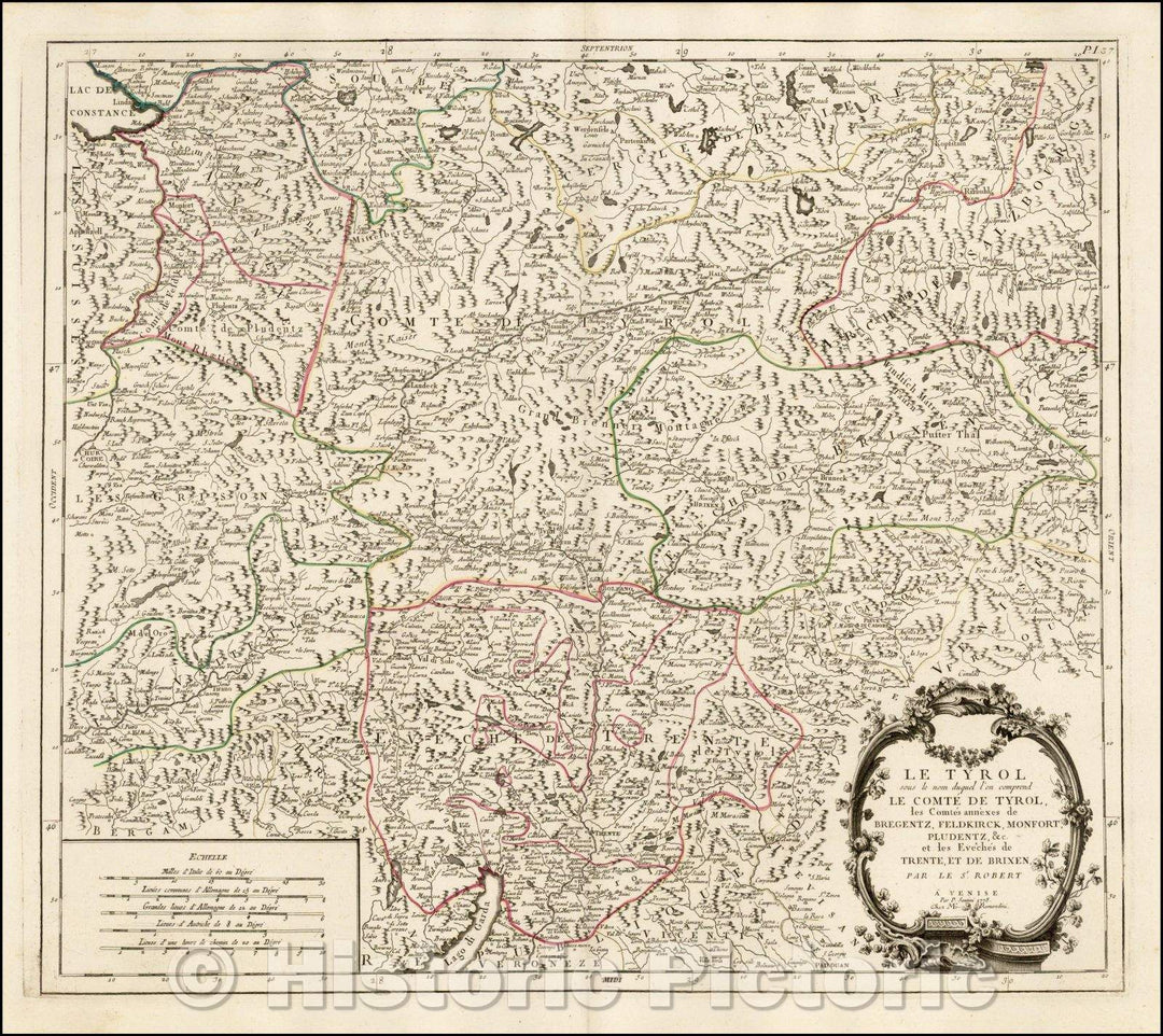 Historic Map - Le Tyrol sous le nom duquel l'on comprend Le Comte Tyrol, les Comtes annexes de Bregentz :: Regional of northeastern Italy and southern Austria, 1778 - Vintage Wall Art