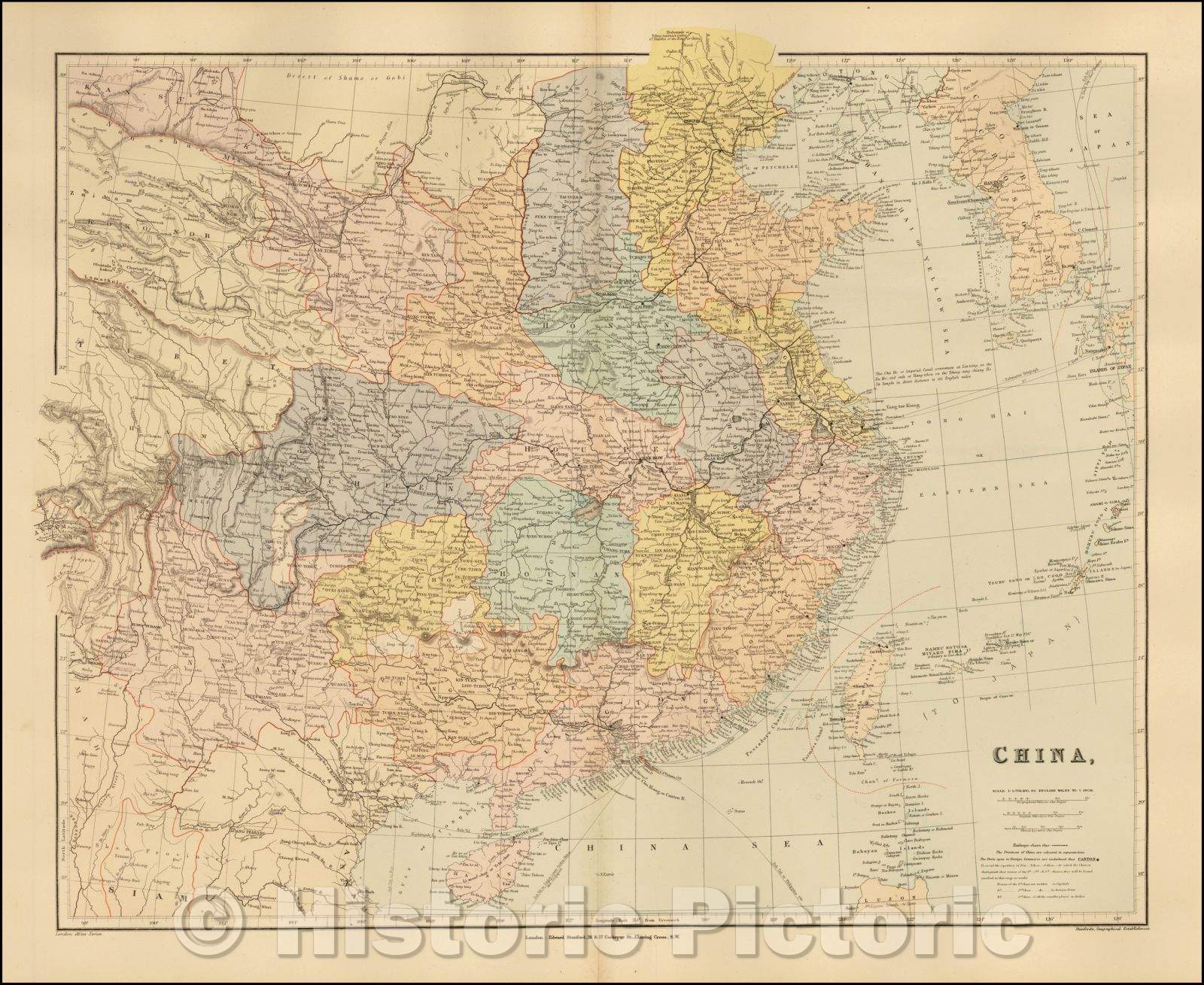 Historic Map - China (and Korea, with Whang Hai or Yellow Sea), 1896, Edward Stanford - Vintage Wall Art