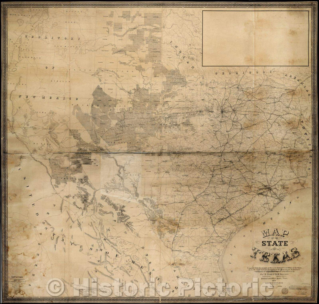 Historic Map - Map of the State of Texas, 1879, Charles Pressler - Vintage Wall Art