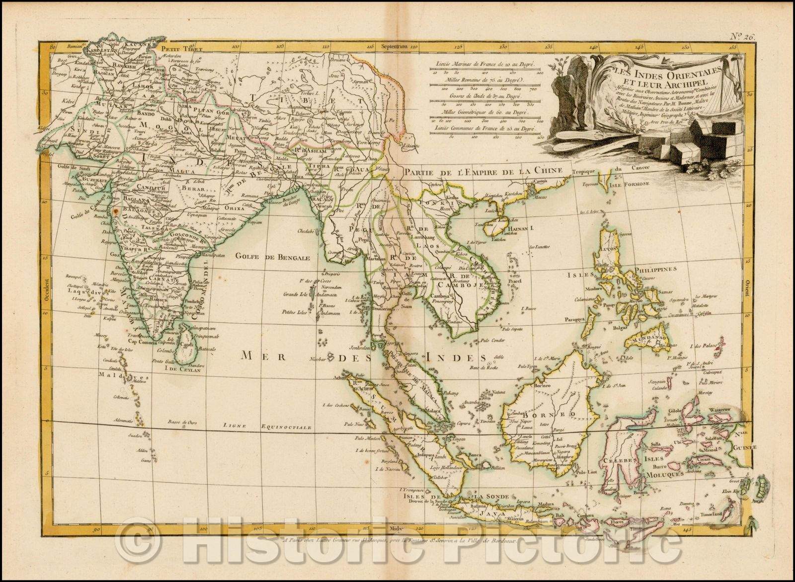 Historic Map - Les Indes Orientales Et Leur. Arc :: Southeast Asia, Straits of Malaca, Philippines, Sumatra, Java, India etc, north to Canton and Macao, 1770 - Vintage Wall Art