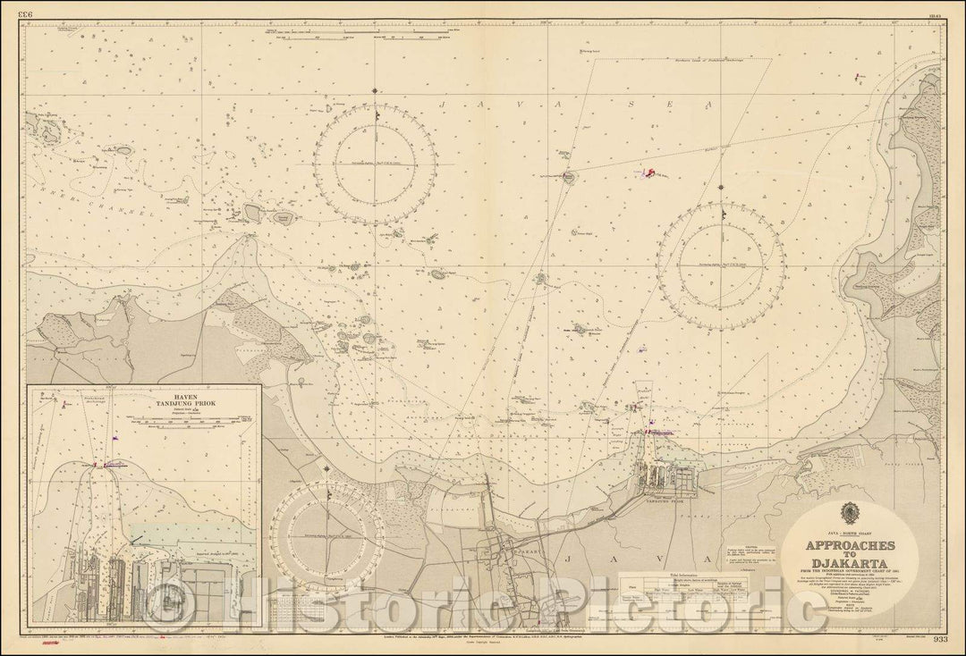 Historic Map - Approaches to Djakarta From The Indonesian Goverment, 1956, British Admiralty - Vintage Wall Art