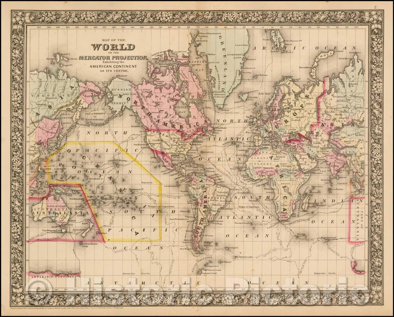 Historic Map - Map of the World on The Mercator Projection, Exhibiting the American Continent As Its Centre, 1864, Samuel Augustus Mitchell Jr. v3