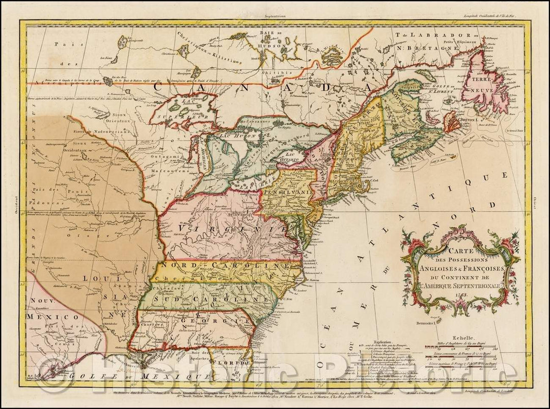 Historic Map - Carte Des Possessions Angloises & Francoises Du Continent De L'Amerique :: Possessions Angloises & Fran?ises Septentionale Amerique, 1755 v4