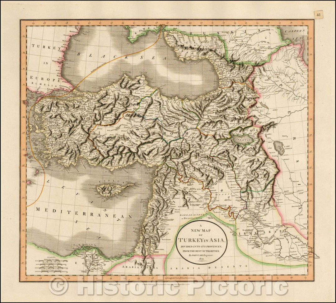 Historic Map - Turkey In Asia, Divided into its Provinces, 1801, John Cary v2