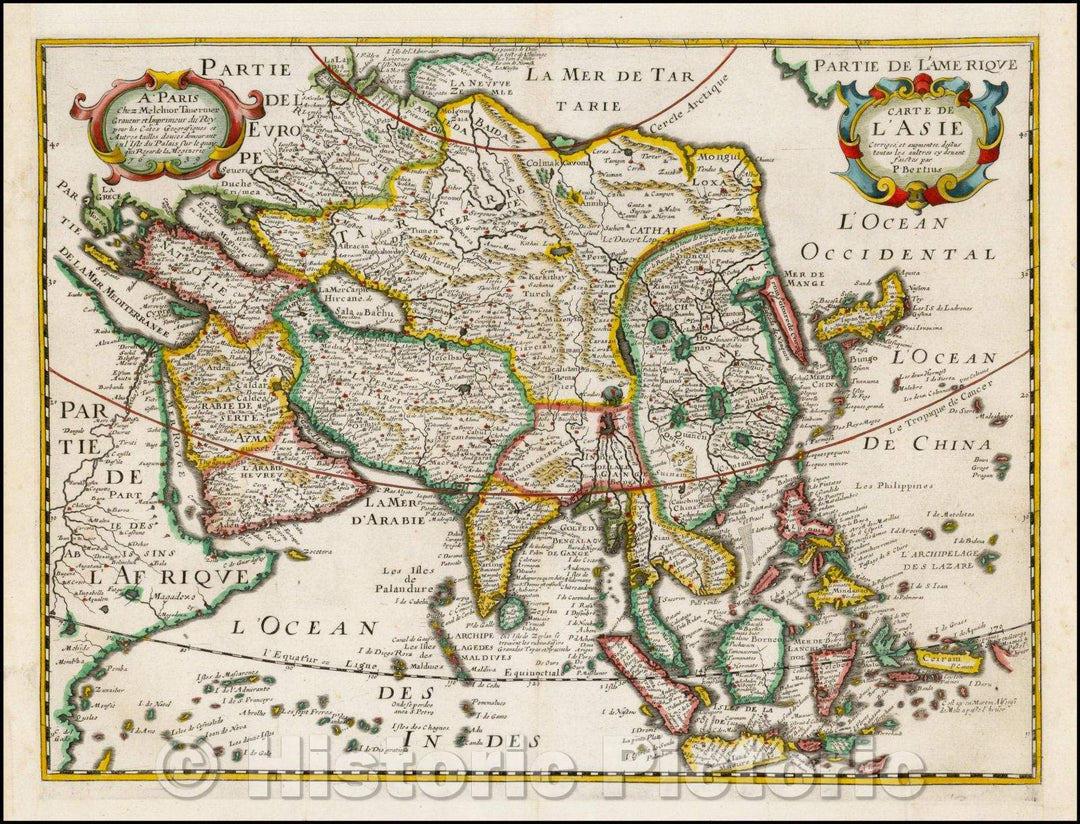 Historic Map - Carte de L'Asie Corrigee et augmentee dessus toutes les aultres cy devant faictes :: Asia by Melchior Tavernier, by Petrus Bertrius, 1639 - Vintage Wall Art