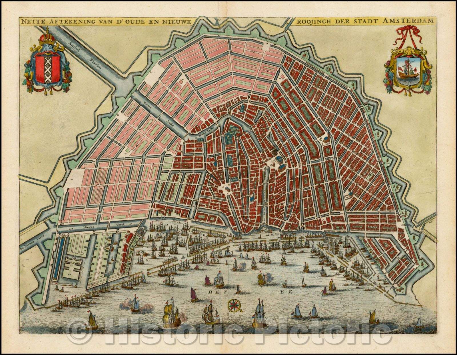 Historic Map - Nette Aftekening van d'Oude en Nieuwe Roojingh der Stadt Amsterdam/Plan of Amsterdam, published by Olfert Dapper, 1663, Olfert Dapper - Vintage Wall Art