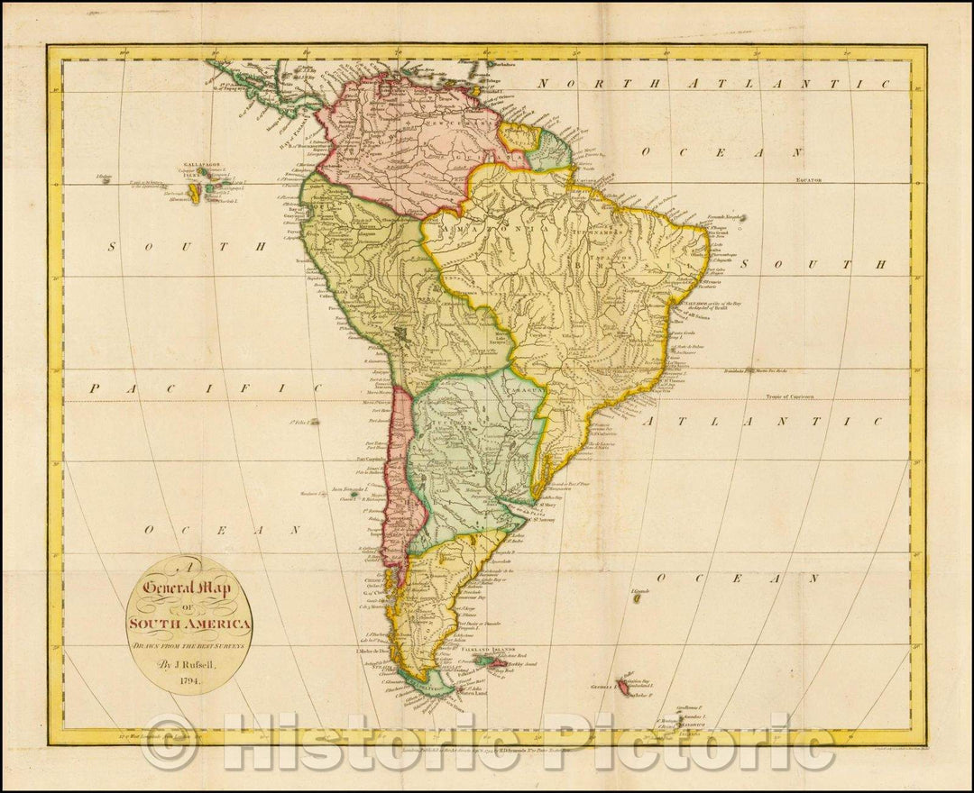 Historic Map - A General Map of South America, 1794, John Russell v2