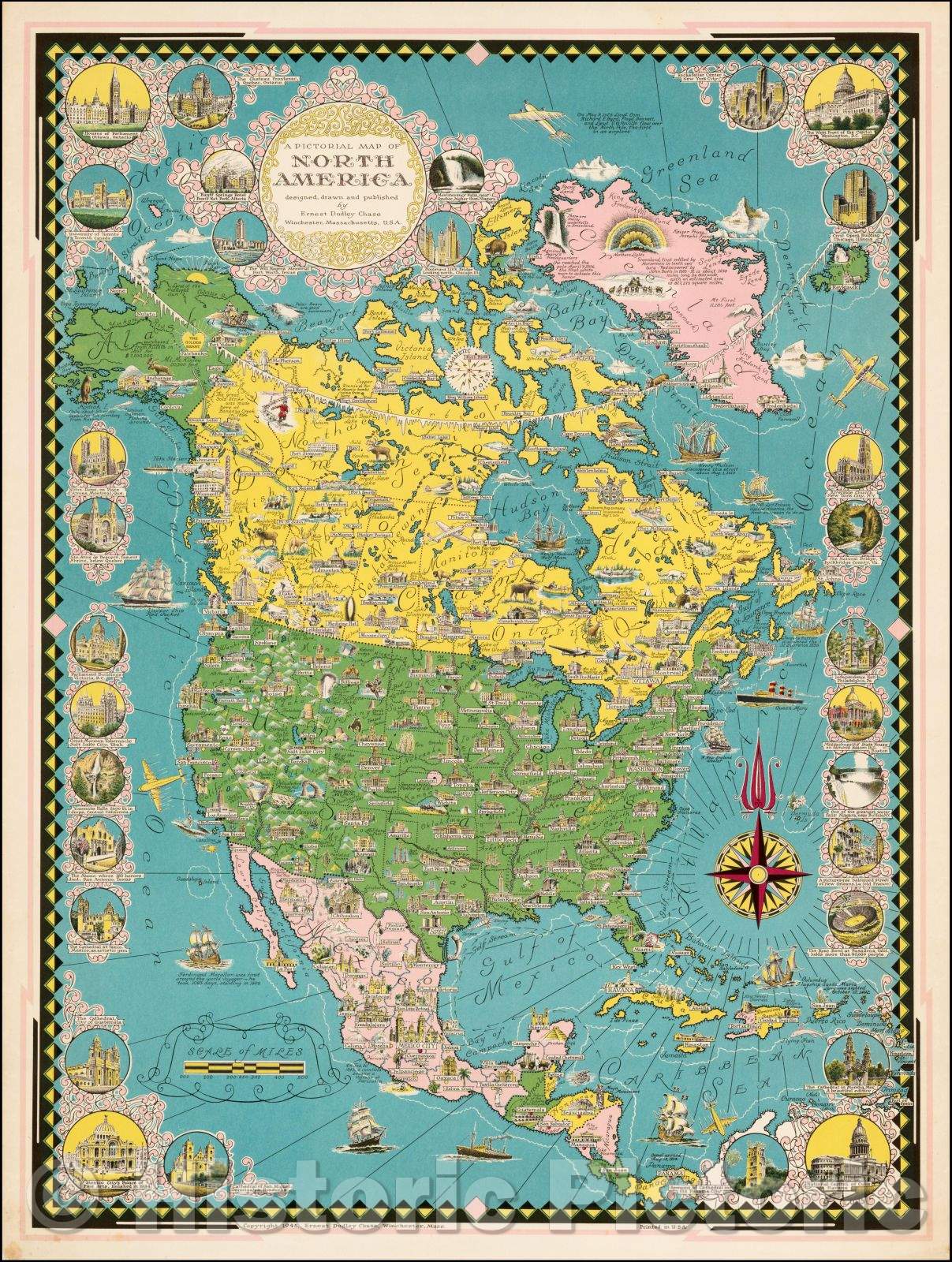 Historic Map - A Pictorial Map of North America designed, 1945, Ernest Dudley Chase v1