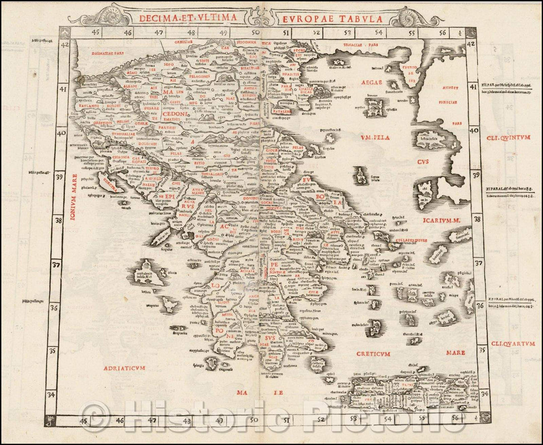 Historic Map - Decima et Ultima Europa Tabula Greece, 1511, Bernardus Sylvanus v2