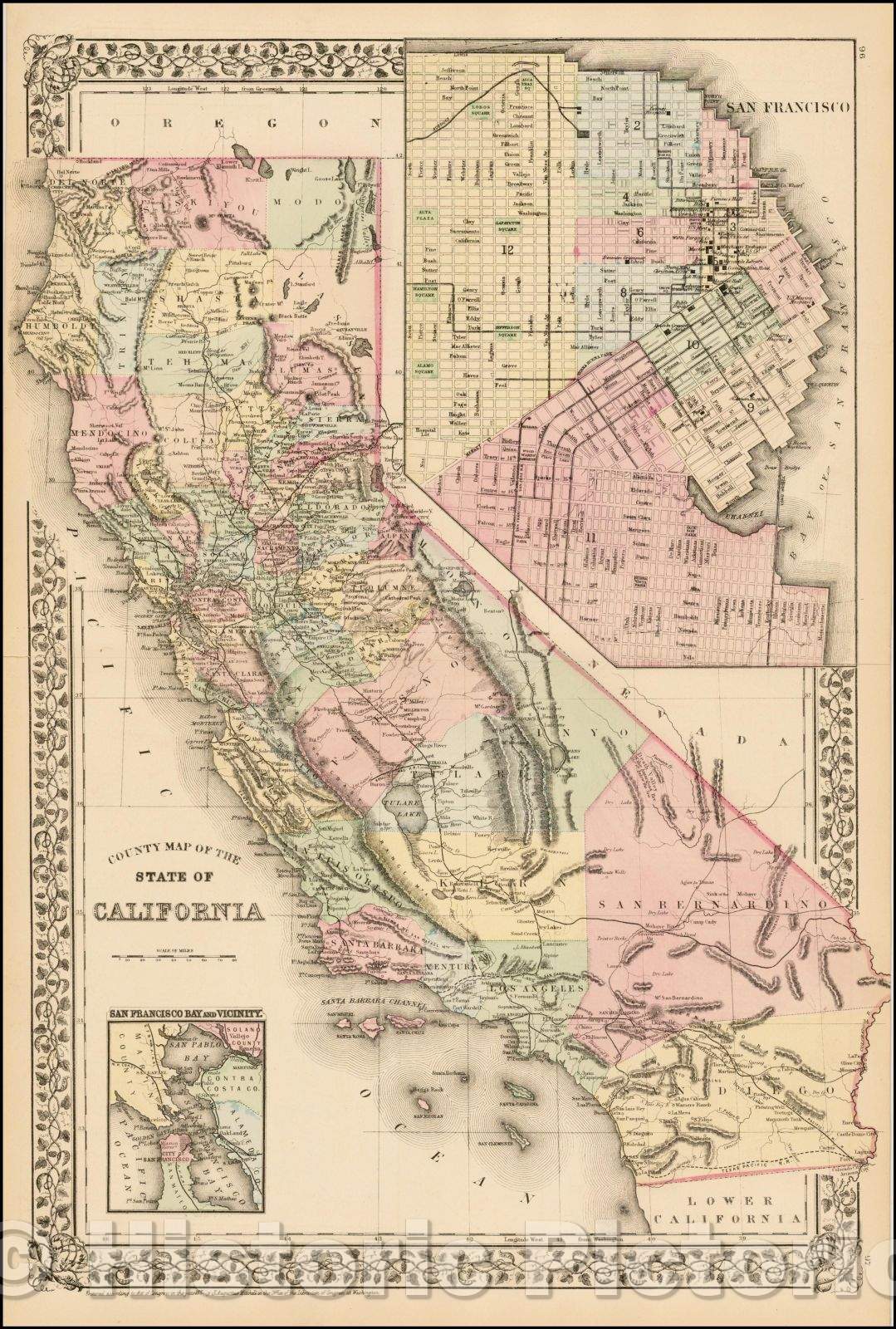 Historic Map - County Map of the State of California (with Large inset plan of San Francisco), 1881, Samuel Augustus Mitchell Jr. v2