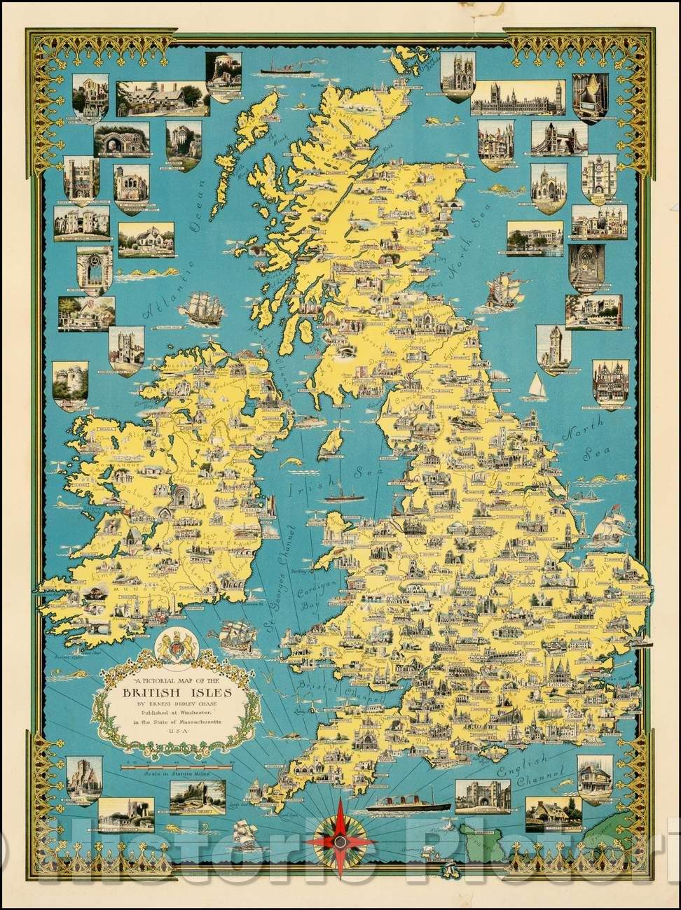 Historic Map - A Pictorial Map of The British Isles, 1939, Ernest Dudley Chase - Vintage Wall Art