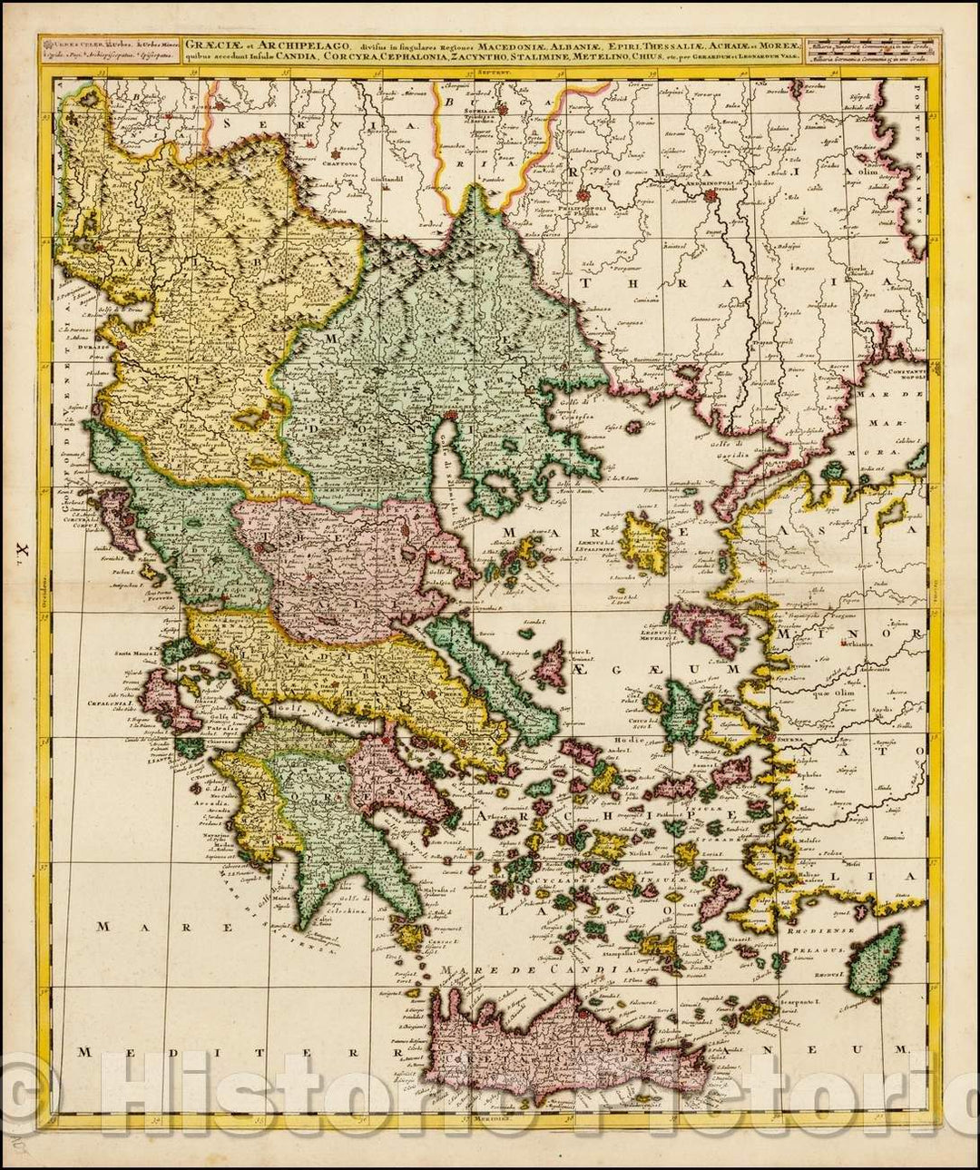 Historic Map - Graeciae et Archipelago, Divisus in Singulares Regiones Macedoniae/Map of Greece and neighboring islands, 1700, Gerard & Leonard Valk - Vintage Wall Art