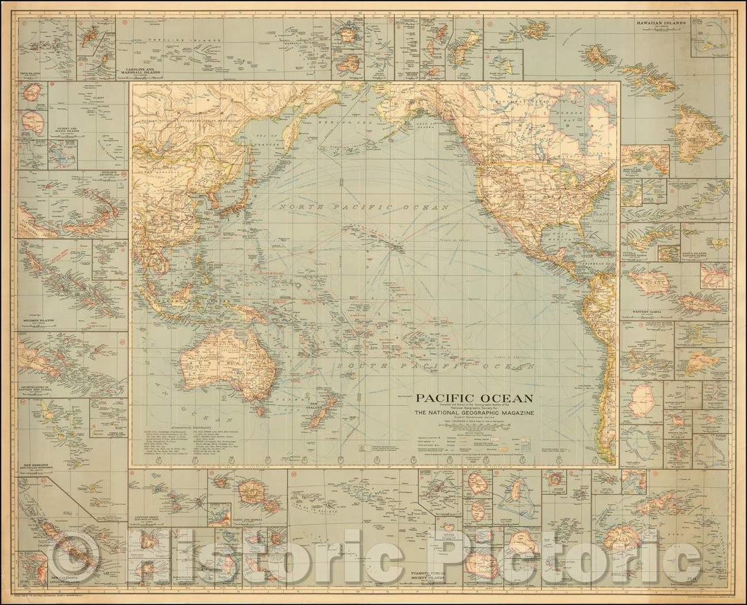 Historic Map - Pacific Ocean, 1936, - Vintage Wall Art