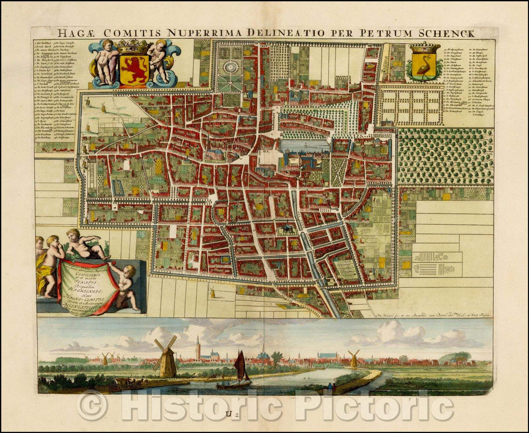 Historic Map - Hagae Comitis Nuperrima Delineaetio Per Petrum Schenk/View of Den Haag in the Netherlands, 1690, Peter Schenk - Vintage Wall Art